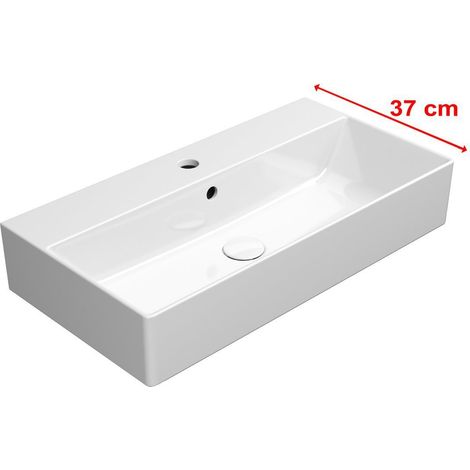 Lavabo en céramique KUBE X 70x37cm, bord inférieur moulu, blanc ExtraGlaze (1/3)