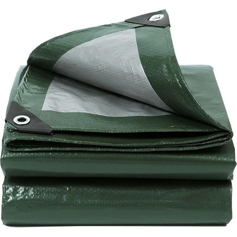 Telone impermeabile con occhielli, 3 x 3 m, verde militare/argento, con occhielli, 130 g/m², resistente ai raggi UV, antimuffa, telo multiuso per mobili da giardino, legno, auto, campeggio (1/4)