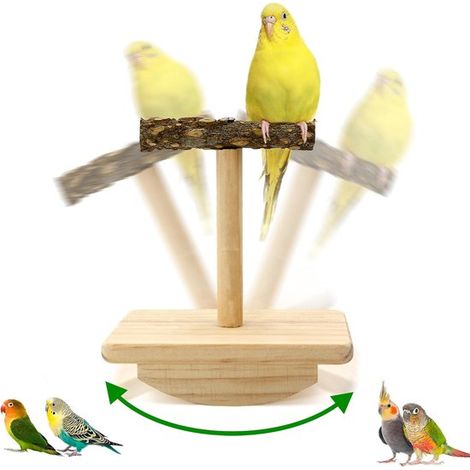 Percha de madera natural para pájaros – juguete de entrenamiento y rompecabezas – plataforma y área de juego – para periquitos, loros y cacatúas (1/5)