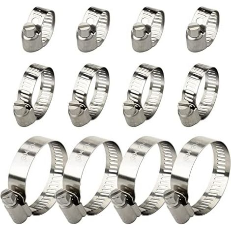Collier de Serrage Réglable 21-44/16-25/10-16 mm 12pcs Inox 304 Métallique pour la Plomberie, Piscine, l'Automobile et les Applications Mécaniques - 21-44 /16-25 /10-16 (1/5)