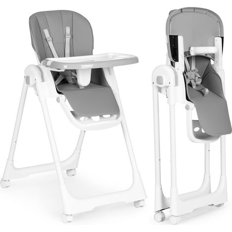 Seggiolone pappa cinghie in ecopelle regolabili in altezza doppio vassoio grigio scuro ecotoys