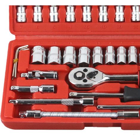 Ensemble de 46 clés à douille pour la réparation automobile, avec embouts rotatifs CR-V et connecteurs, tige 1/4", pour usage domestique et automobile. (1/5)