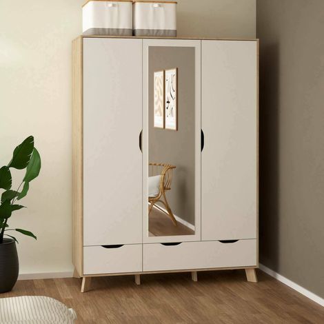 Dmora - Armario 2 puertas Pyarr, Muebles de dormitorio, Vestidor, Armario de ropa, 147x58 h201 cm, Roble y Blanco (1/5)