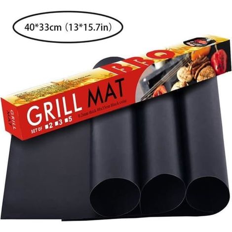 Tapis de cuisson pour barbecue - Lot de 3 - Antiadhésif - Réutilisable - 40 x 33 cm (1/4)