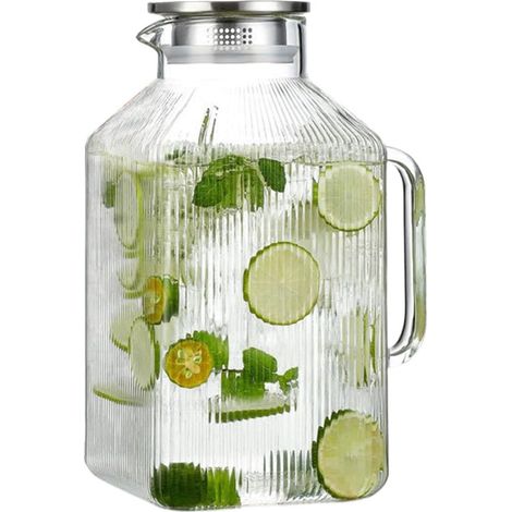 Pichet en verre pour le thé grande taille étanche 3,8 L Carafe distributeur pour boissons, café et thé glacé Pour eau froide, jus, boissons maison, café (1/5)