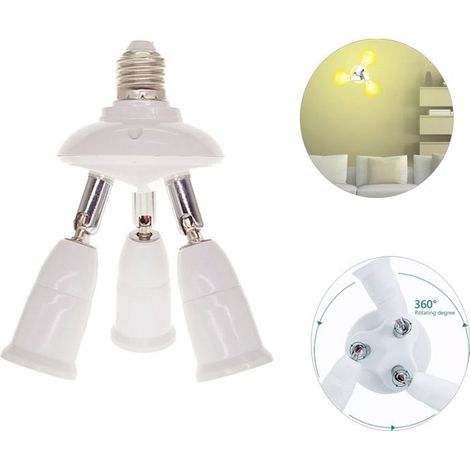 Douille E27 Triple pour Ampoule LED a Visser, 360° Réglable, Adaptateur 3 E27 pour Support Ampoule Plafond, Rallonge Douille E27 Orientable Eclairage pour Studio/Garage (1/5)