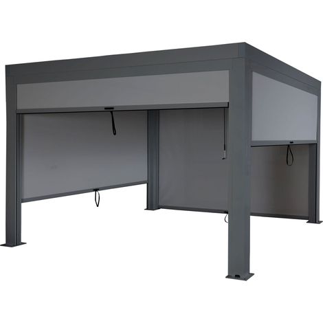[NEUWERTIG] Pergola HHG-264 mit Seitenwand, Gartenpavillon Lamellen-Pavillon Rollo, 10cm-Alu-Gestell, sturmfest 3x4m anthrazit