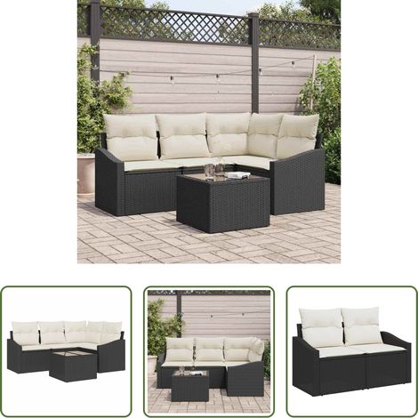 Terrassensofa - Sofa Set mit Kissen 5 pcs Schwarz Poly-Rattan (1/5)