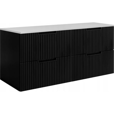 Vena Waschtischunterschrank - 120 cm - Schwarz - Elegantes Design - Soft Close Schubladen