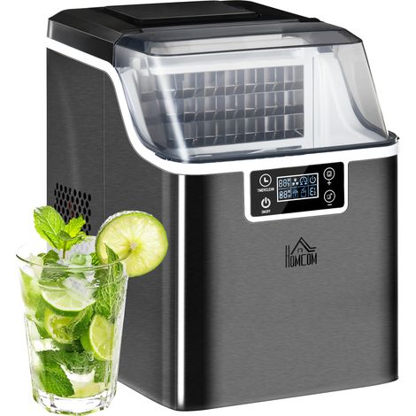 HOMCOM Counter Top Ice Maker Machine with Adjustable Cube Size Scoop Black