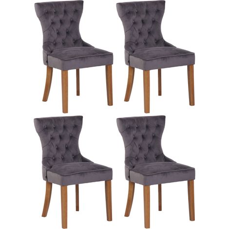 Lot de 4 chaises de salle à manger style Chesterfield dossier capitonné en velours gris foncé et pieds en bois clair 100008628