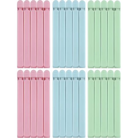 30 Pince sachet alimentaire, De 15 centimètres de long, 3 couleurs, pratiques pour fermer divers emballages(vert, rose, bleu)