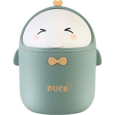 Mini Poubelle De Bureau Avec Couvercle, Poubelle de Style Dessin Animé Mignon Portable, Poubelle Bureau, Petite Poubelle de Salle De Bain, pour Chambre à Coucher, Bureau, Salon (Vert) (1/5)