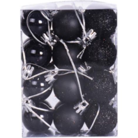 Sapin de Noël décorations de Noël 24 pièces jeu de boules de sapin de Noël intérieur extérieur - 3cm noir