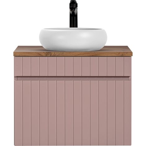 Waschbeckenunterschrank 60 cm, Waschbecken rund IRAKLIO-56-ROSE rosa Eiche Nb., B/H/T ca. 60,4/60,5/46 cm (1/5)