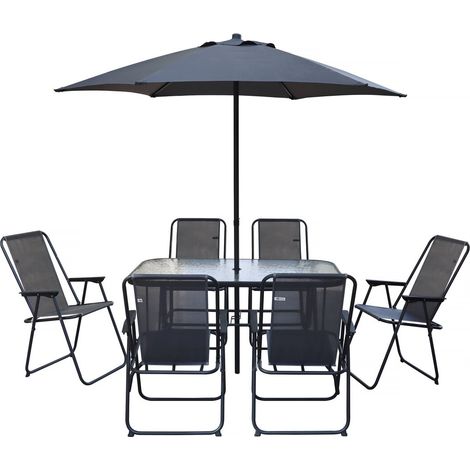 Set di mobili da giardino "Convivia" con ombrellone in metallo - 6 posti - Grigio antracite (1/5)