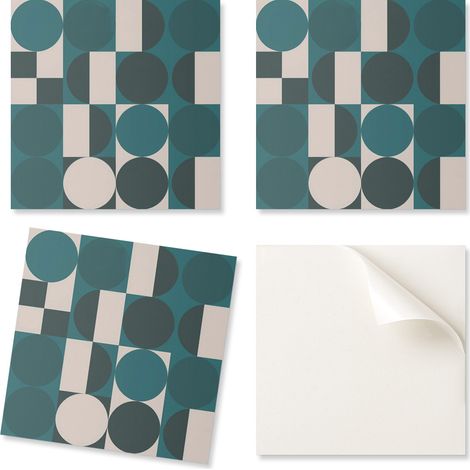 Paquete de baldosas de vinilo autoadhesivas con estampado geom茅trico de formas para dormitorio, 20x20x20 cm.