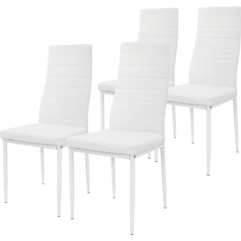 ML Design Set 4 Sedie Sala da Pranzo Rivestimento in Similpelle Bianco Sedie Cucina con Schienale Imbottite Gambe in Metallo Sedie Moderne Ergonomiche per Soggiorno Tavolo da Pranzo