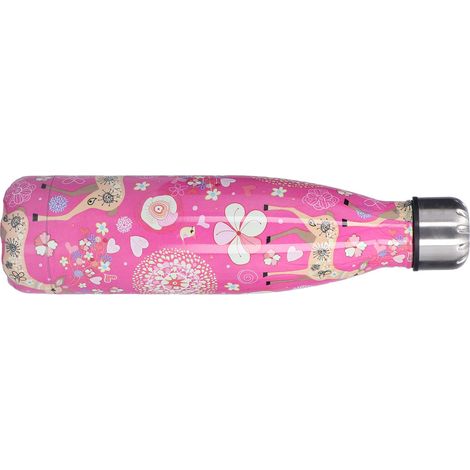 Sportliche, vakuumisolierte Edelstahl-Colaflasche, Bowling-Wärmflasche, pinkfarben, rechts, Hirsch (1/5)