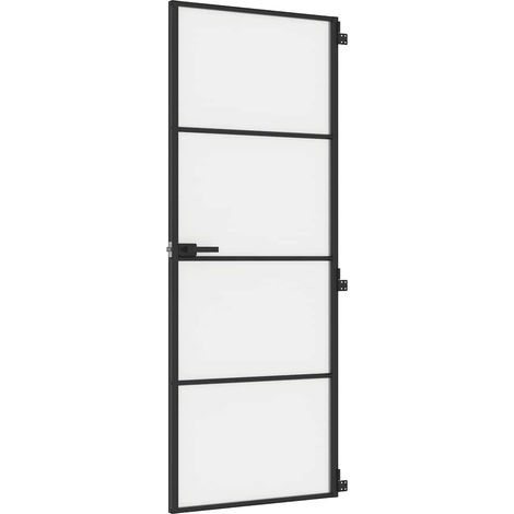 Porte intérieure mince noir 76x201,5 cm verre trempé aluminium