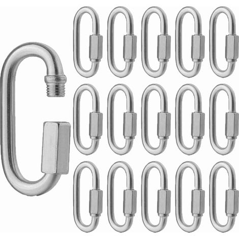 16 PCS Maillon Rapide Inox M5 Mousquetons à Verrouillage 304 Forme de D, Mini Mousqueton a Vis Pour Accessoires de Randonnée, Camping, Extérieur et Intérieur (1/5)