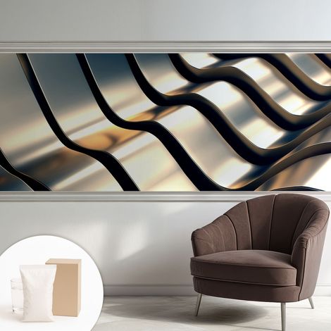 Papier peint intissé mural classique avec imprimé motifs décoratifs design élégant non‑tissé Vagues métalliques 250x104 cm (1/5)
