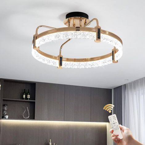 Modern LED Ceiling Lighting, 44W Round Dimmable LED Crystal Chandeliers Pendant Lighting, Circular Ceiling Light Fixture for Dining Room Living Room Gold (19.6 in)