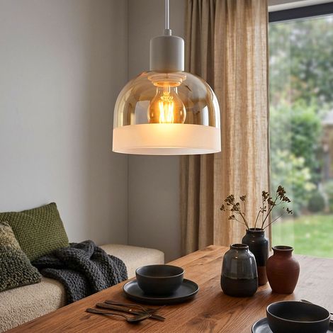 Pendelleuchte Hängelampe Wohnzimmerlampe Höhenverstellbar sandfarben H 120 cm (1/5)