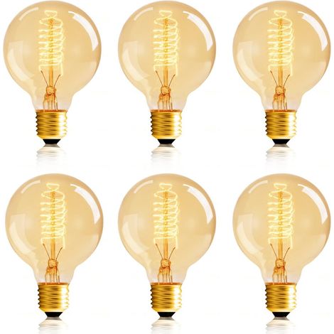 Lot de 6 ampoules Edison vintage G80, 60W, filament spiralé, culot E26, lumière chaude ambrée 120V dimmable, ampoules décoratives (1/5)