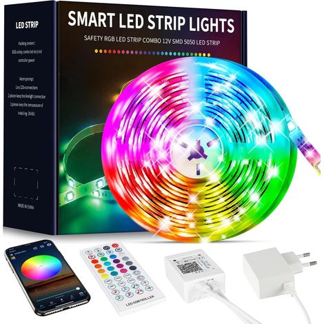 Ruban LED 10M, Bande LED 5050 RGB pour LED Chambre, avec Télécommande 40 Touches et Contrôle via APP Bluetooth, Idéal pour Noël, Mariage, Fête et Chambre (10m1) (1/5)