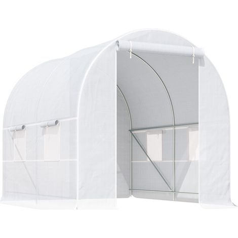 2.5 x 2 x 2 m Polytunnel Greenhouse, Walk-in Green House for Garden with Mesh Windows, Galvanised Steel Frame, White