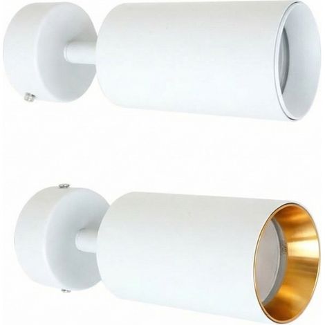 Plafoniera da Parete e Soffitto in Metallo 1 Faretto GU10 con Anello Dorato Intercambiabile Bianco