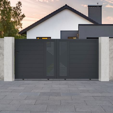 Portail coulissant aluminium 300x142 cm anthracite – Finition peinture thermolaquée – Structure légère et recyclable – Accessoires inclus – X-Metal (1/5)