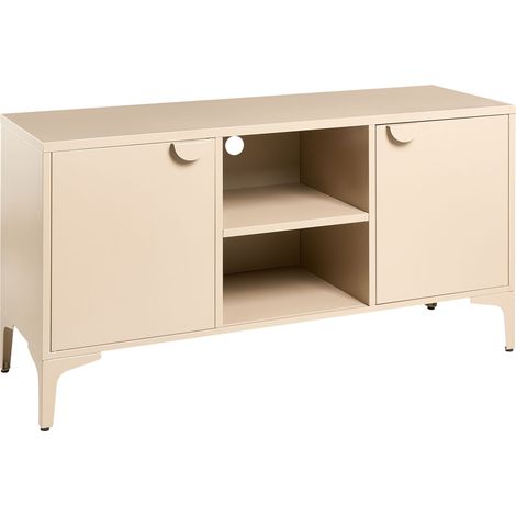 TV Stand Beige Steel Painted with 2 Doors and 6 Shelves Open Space Living Room ARDURA (1/5)