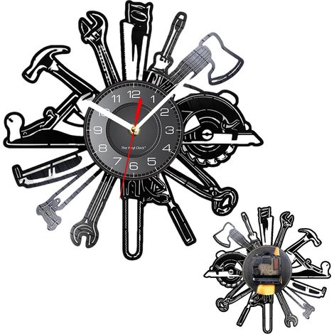 Horloges murales pour salon, horloge analogique moderne motif d'outil de réparation créatif, fonctionne avec piles, ornement minimaliste, design de ferme, accent élégant pour la mai (1/5)