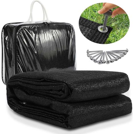 Wolketon Zeltteppich 200x200 cm HDPE Schwarz UV-stabil Atmungsaktiv mit 13 Heringe für Zelt & Caravan & Picknick