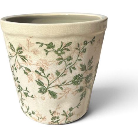 Pot de fleurs d'intérieur vert beige céramique 14x13cm
