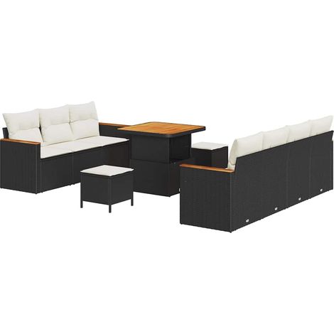Garden Sofa Set with Cushion 14 pcs Black and Cream Poly Rattan vidaXL