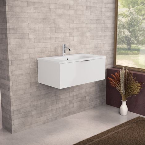 Inda - Meuble de salle de bain L.80 avec vasque blanc (1/5)