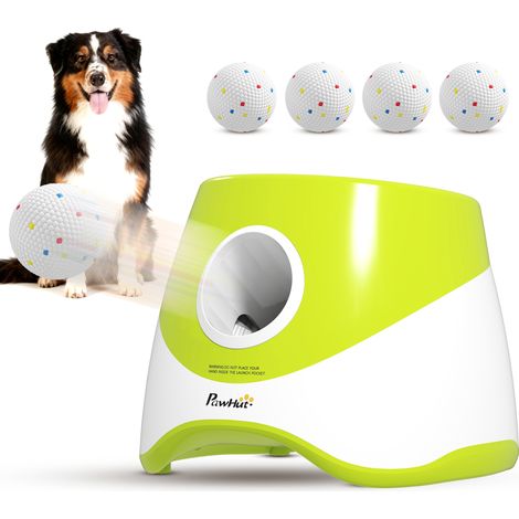PawHut Automatic Dog Ball Launcher with 5 ETPU Tennis Balls, Green