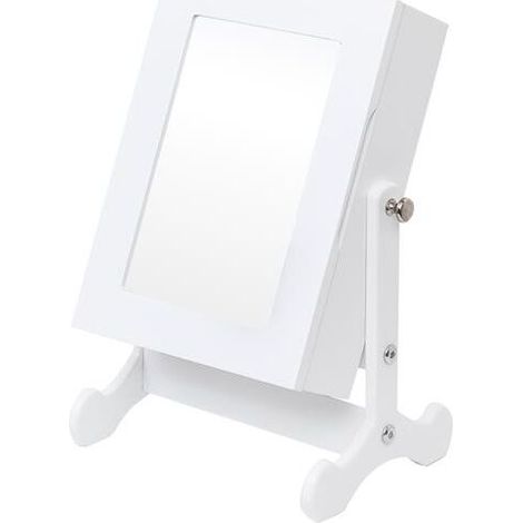 Petite Armoire à Bijoux avec Miroir, Organisateur de Bijoux Blanc pour Comptoir avec Support (1/4)