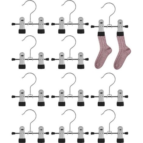 10er-Packung Schwarze, multifunktionale Kleiderbügelclips aus Metall für Hosen und Handtücher (1/5)