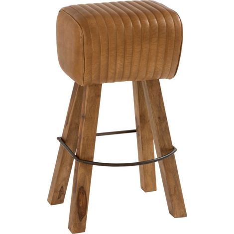 Tabouret de Bar en Cuir & Bois "Gym" 75cm Naturel (1/5)