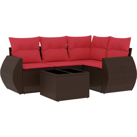 Maison Exclusive - 5-teiliges Gartensofa-Set mit Kissen, braun, P