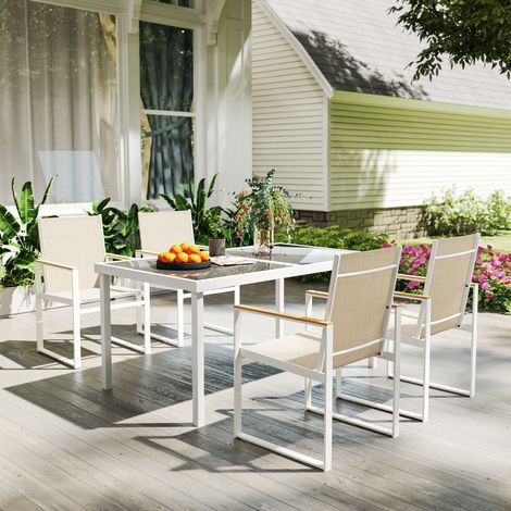 Conjunto de jardín con mesa de comedor rectangular de cristal y 4 sillas con reposabrazos, multicolor. (1/5)