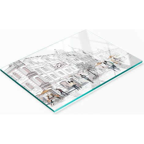 Planche à découper en verre avec motif décoratif « Vieille Ville », 80 x 52 cm (1/5)
