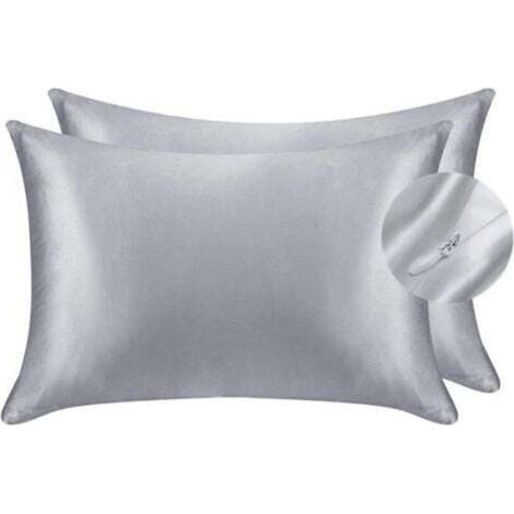 Taie d'oreiller en satin soyeux pour cheveux et visage - Lot de 2 - Anti-rides - Fermeture éclair dissimulée - 50 x 75 cm (1/4)