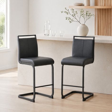 Tabourets de bar lot de 2 en PU noir metal OKMYHOME (1/5)