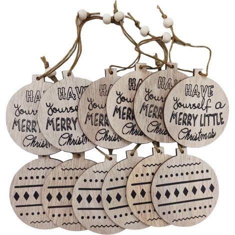 Ensemble de 12 décorations de sapin de Noël en bois Décorations de pendentif de Noël pour Noël (boules de Noël)-Fei Yu