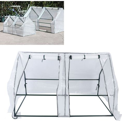 [Serra da giardino professionale] Mini serra premium 150x90x90 cm Kit completo da 40 pezzi Telaio in acciaio zincato/Copertura in PE + Finestra con cerniera/Protezione UV (1/4)